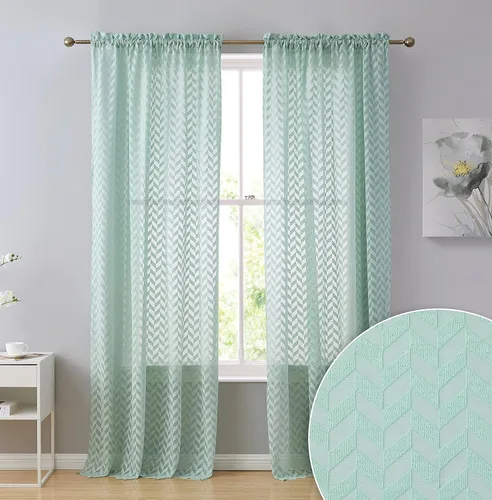 Vista 7 de HLC.ME Paneles de cortinas gruesas semitraslúcidas con dobladillo para barra, para ventana de dormitorio y sala de estar, juego de 2
