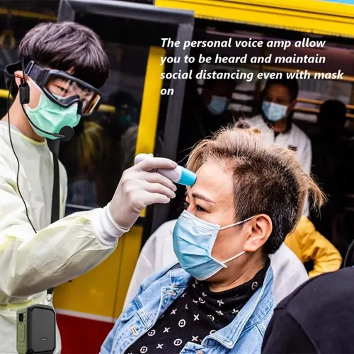 Vista 2 de Amplificador de voz portátil con micrófono con cable de 18 W, amplificador de voz personal Bluetooth, impermeable, grabación para profesores, guía