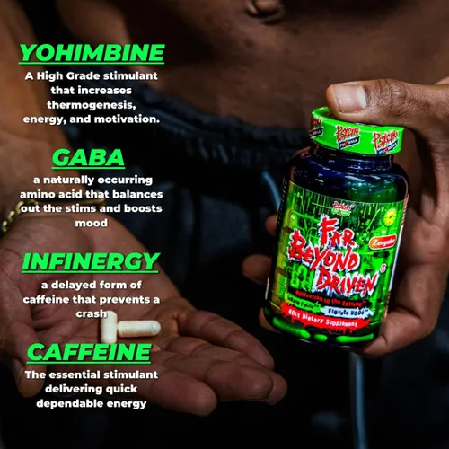 Vista 7 de Psycho Pharma Far Beyond Driven, para aumentar la energía para quemar con un enfoque mejorado, estado de ánimo positivo.