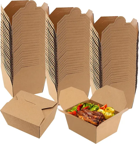 Paquete de 70 recipientes de comida para llevar de 30 onzas, contenedores de papel kraft para alimentos para microondas, cajas de café kraft para