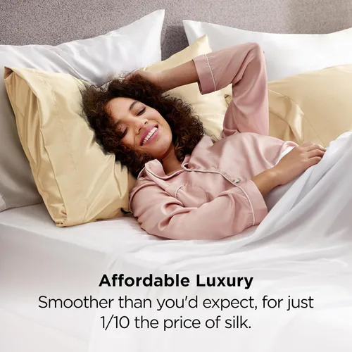Vista 22 de Bedsure - Juego de fundas de almohada de satén tamaño king, 2 unidades - Fundas de almohada gris plateado para cabello y piel con cierre de sobre