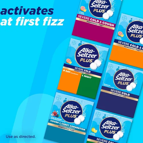 Vista 6 de Alka-Seltzer Plus tabletas efervescentes PowerFast Fizz para resfriado severo, alivio de síntomas de resfriado nocturno, 24