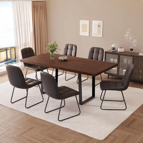 Vista 41 de ZckyCine Mesa de comedor expandible de nogal de 67 a 51 pulgadas, mesa rectangular extensible con parte superior gruesa y patas de metal