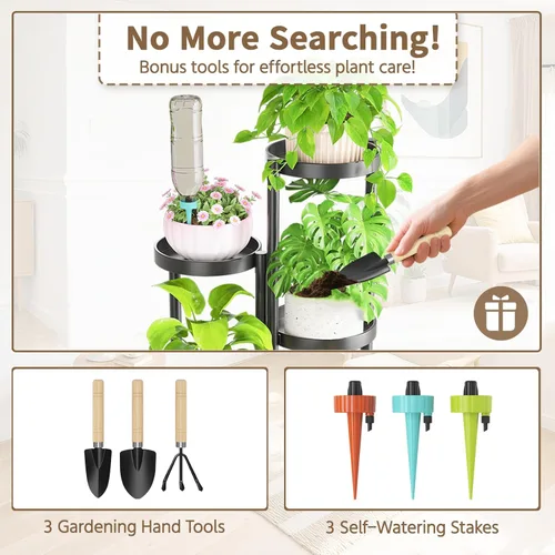 Vista 2 de LASZOLA Soporte de plantas de 5 niveles plegable alto para interior con múltiples macetas grandes, estante de flores ajustable de metal resistente