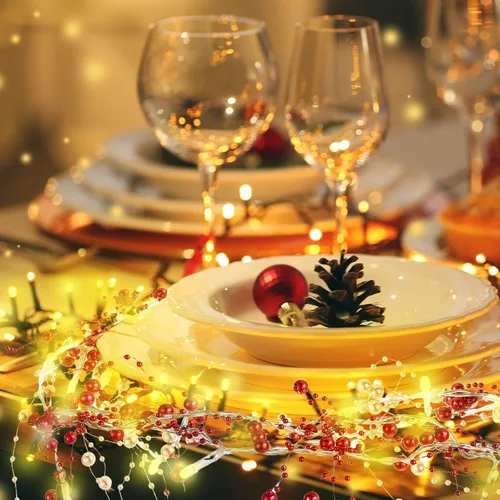 Vista 3 de Mudder Guirnalda de 30 luces LED de Navidad de 10 pies con cuentas de bayas de metal, guirnalda de luces de Navidad para interiores para chimenea