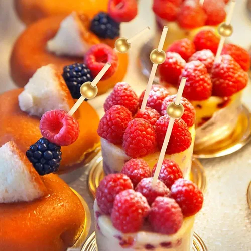 Vista 3 de 100 palillos de cóctel, palillos de dientes de cóctel de 4.7 pulgadas para aperitivos, palitos de frutas, brochetas de cóctel de bambú para bebidas