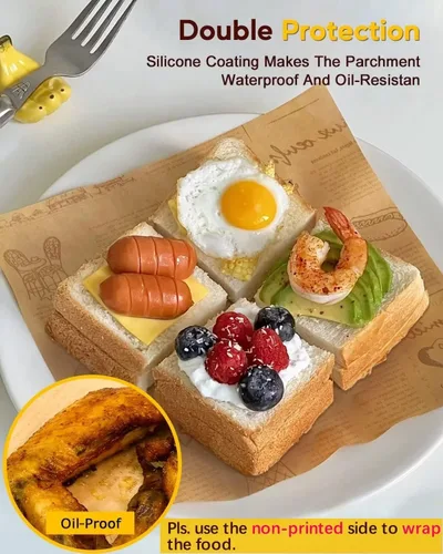 Vista 5 de Katbite 100 piezas de papel de envoltorio para sándwich, forros para cesta de alimentos de 12x12 pulgadas, papel de pergamino para hornear a prueba