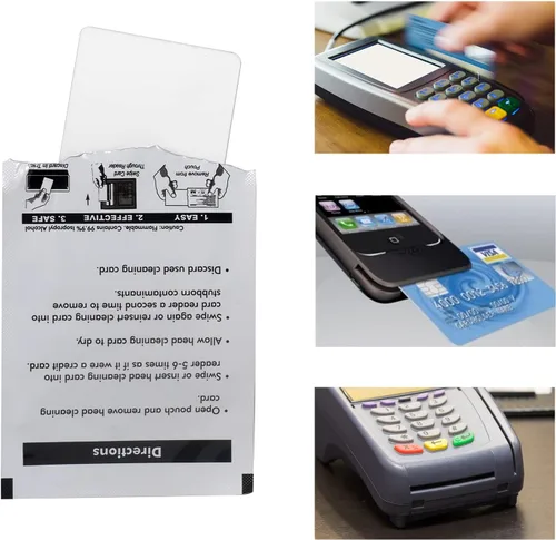 Vista 4 de Tarjetas de limpieza CR80, limpiador de lector de tarjetas de doble cara, tarjetas de limpieza de terminales de deslizamiento POS (20 unidades)