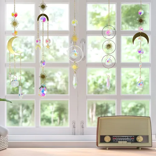 Vista 2 de 6 Piezas de Atrapasueños de Cristales Coloridos con Colgante de Cadena, Bolas de Cristal para Ventana, Hogar, Jardín, Decoración para Navidad, Día