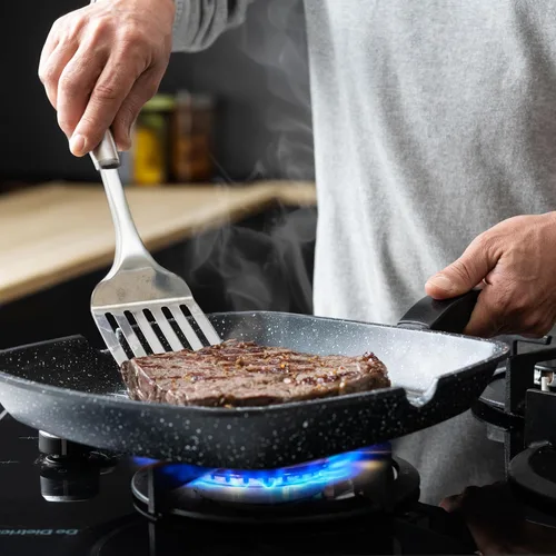 Vista 23 de Moss & Stone Sartén antiadherente de 12 pulgadas para cocinar en interiores, sartén de aluminio fundido para estufa e inducción, apta