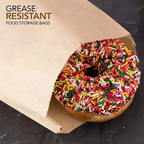 Vista 4 de Bolsas de papel Kraft marrón (paquete de 125) bolsas de grado alimenticio con calcomanías redondas blancas para sellar, bolsas de papel kraft