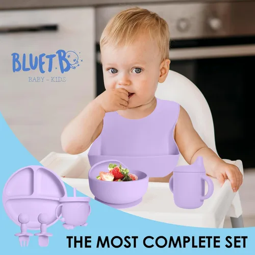 Vista 7 de Bluet B - Set de alimentación de bebé de silicona con chupete - Suministros de destete LED para bebés - Cucharas para bebés, cuenco de succión