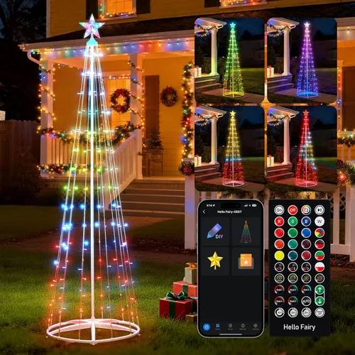 Vista 9 de Paquete de 2 Luces Inteligentes de Árbol de Navidad en Forma de Cono - Árbol Artificial de 5 Pies con 130 LED y 6 Pies con 154 LED con Estrella