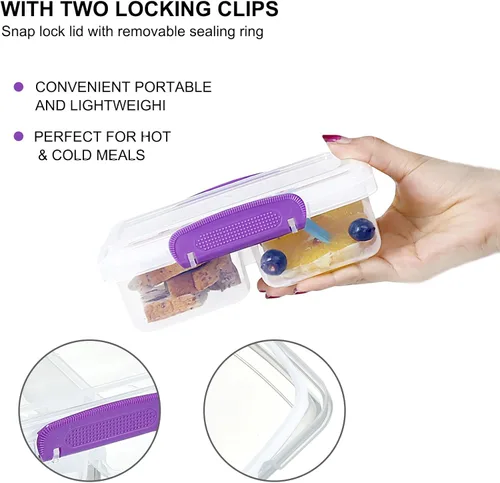 Vista 3 de Paquete de 4 recipientes de plástico para aperitivos con tapas, contenedor de alimentos de 2 compartimentos para caja de aperitivos para niños