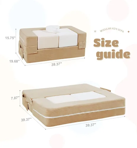 Vista 2 de Elftopia Sofá Modular para Niños, Sillón de Espuma para Niños Pequeños, Conjunto de Juego de Sofá de Felpa Convertible para Niños, Sofá Cama