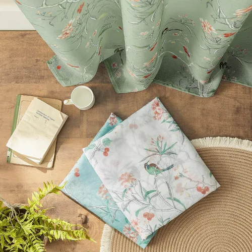 Vista 6 de XTMYI Cortinas transparentes verdes de hojas de 96 pulgadas de largo para sala de estar, puerta corrediza de cristal, juego de 2 paneles, cortinas