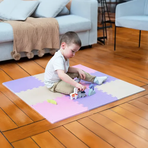 Vista 21 de MioTetto Tapete de juego para bebé, baldosas de espuma suave para el suelo para niños. Baldosas de espuma entrelazadas ajustables, se adapta a