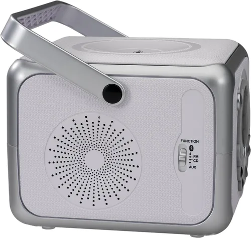 Vista 4 de Jensen FM Stereo CD555 Bluetooth Boombox, plata, 7.00 x 9.75 x 6.00 pulgadas