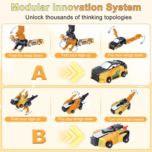 Vista 4 de Juguete de Coche Dinosaurio Transformable 2 en 1 - Coches Robot de Colisión Magnética para Niños Emocionante Juego Transformable para Niños