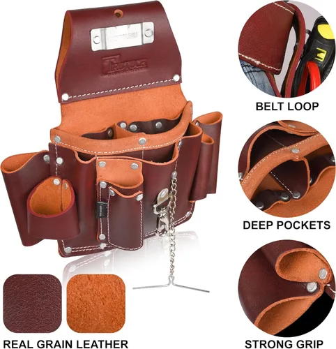 Vista 3 de Grain Leather Electrician Tool Pouch Carpenter Tool Pouch Electrician Pouch Electric Tool Bag Electrician Bag Leather Tool Belt