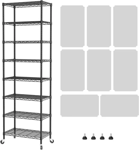 Vista 10 de SINGAYE Estante de almacenamiento ajustable de 4 niveles con ruedas, estantería resistente, estantes de alambre para garaje, oficina, despensa