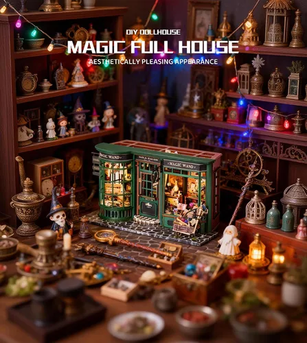 Vista 4 de Roroom Kit de casa en miniatura para bricolaje, rincón de libros de ensueño con luz LED, rompecabezas de madera 3D, kit de casa de muñecas