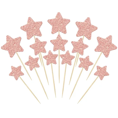 Vista 18 de Gyufise 42 piezas de tamaño mixto negro pequeña estrella para cupcakes con purpurina Twinkle Star Cupcake Picks boda compromiso despedida de soltera