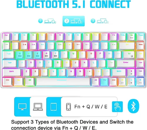 Vista 7 de Teclado mecánico inalámbrico para juegos mini teclado recargable de 24 Gtipo CBluetooth con retroiluminación RGB interruptor rojo 84 teclas portátil