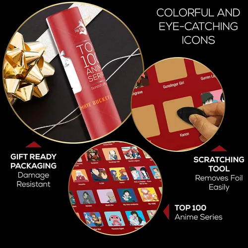Vista 3 de Me Time Joy Top 100 Anime Scratch Off Poster con herramienta de rascar - Serie de lista de cubo