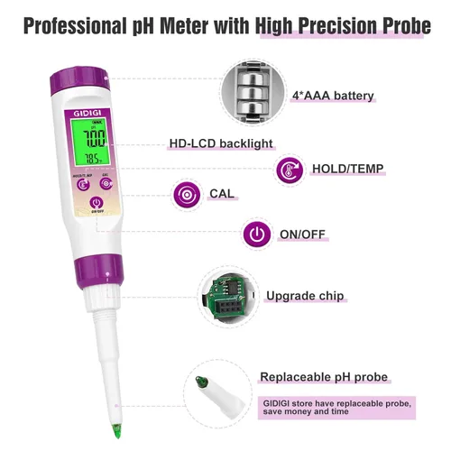 Vista 2 de Medidor de pH Comida Digital Probador de pH electrónico para fermentación Kits de solución de calibración de tampón de pH de 3* 1.7 fl oz Sonda