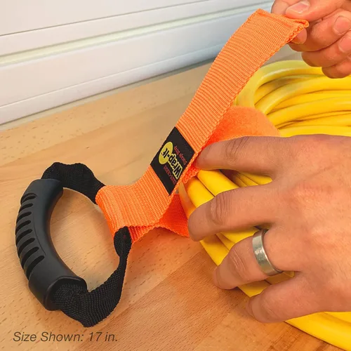 Vista 6 de Correas de almacenamiento Wrap-It de fácil transporte, 17 pulgadas (paquete de 2) naranja resplandeciente, correa de transporte de gancho y bucle