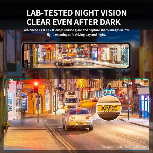 Vista 6 de JOMISE G814 11" 4K+2.5K Cámara de Espejo Retrovisor — Sin WiFi/Bluetooth, Cámara de Salpicadero Frontal y Trasera, Grabadora de Evidencia Pura