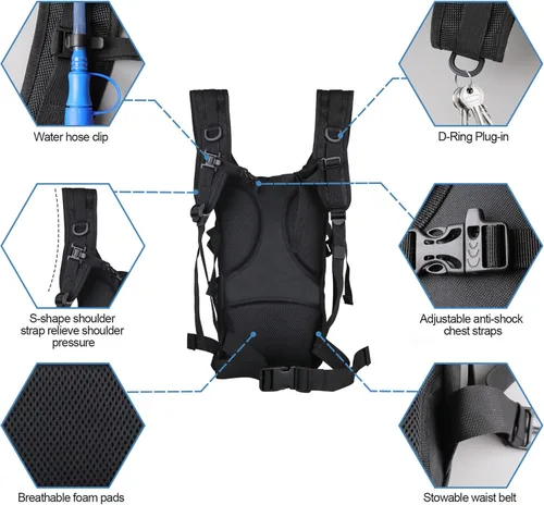 Vista 5 de Tactical Hydration Backpack 2L Water Bladder - Lightweight Durable Pack for Hiking, Running, Outdoor Adventures, Adjustable Straps & Leak-Proof