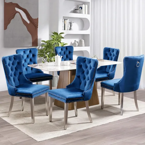 Vista 156 de SoarFlash Juego de 6 sillas de comedor de terciopelo, silla lateral de respaldo alto, silla lateral tapizada moderna de alta gama con capitoné