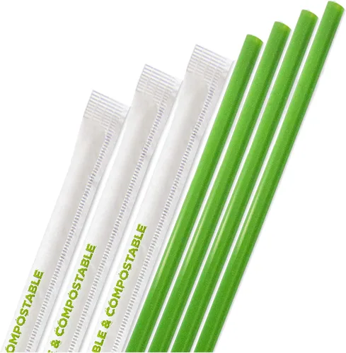 Vista 9 de Fit Meal Prep Paquete de 200 pajitas desechables biodegradables de 8 pulgadas envueltas individualmente, 100% compostables a base de plantas
