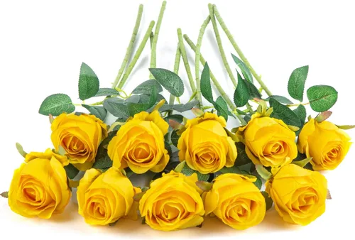 Vista 29 de 10 rosas artificiales de tallo largo, rosas de seda falsas para bricolaje, ramo de boda, mesa, centro de mesa, decoración del hogar (negro)