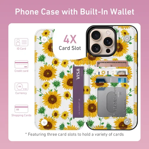 Vista 1226 de LETO para iPhone 15 Pro Funda tipo cartera - Tapa tipo folio con patada - Diseños de moda - Tarjetero - Funda protectora para mujeres y niñas - 6.1