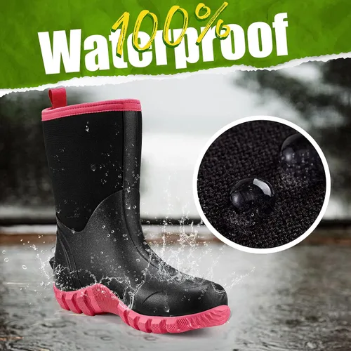 Vista 2 de TIDEWE Botas de goma para mujer, botas de lluvia aisladas de neopreno de 0.217 in con vástago de acero, botas de caza impermeables de media
