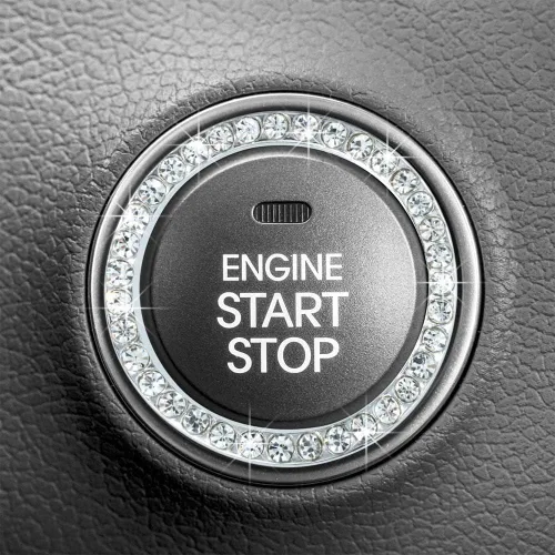 Vista 3 de Juego de 6 accesorios de cristal brillante para automóvil, incluye marco de matrícula, emblema de anillo, tapas de vástago de válvula, tapas