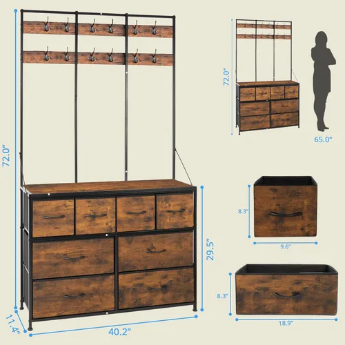 Vista 3 de SENSWEET Cómoda de 8 cajones, cómodas altas para dormitorio, cómodas de tela grandes y cómodas para sala de estar, cómoda marrón con estante