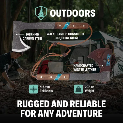 Vista 3 de Condor Tool & Knife Blue River Tomahawk - Tomahawk táctico de alta calidad con hoja de acero de alto carbono 1095 - Mango ergonómico de nogal