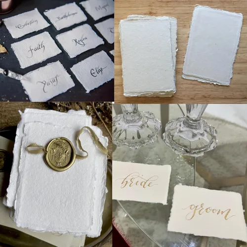 Vista 5 de Papel en blanco hecho a mano con borde Deckle – Papel de hojas sueltas de medios mixtos para tarjetas de colocación/acompañantes, tarjetas de lugar