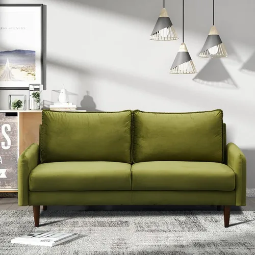 Vista 59 de INSTORY Sofá de terciopelo Sofá moderno de mediados de siglo con patas de madera para sala de estar - Beige