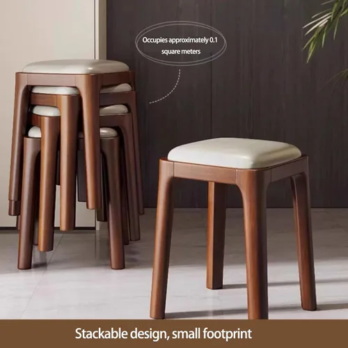 Vista 3 de Wooden Dining Chairs Backless,Kitchen Chairs Stool Stackable,Dining Room Chair with PU Leather Cushion,Square Living Room Chair for Kitchen, Dining