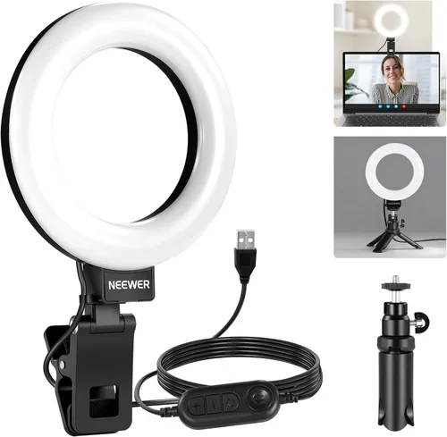 NEEWER BR60 - Anillo de luz básico de 5 pulgadas para iluminación de videoconferencia, kit de luz con clip con soporte de trípode de escritorio para