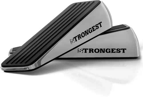 Vista 11 de Strongest Home Cuña de tope de puerta resistente (2 piezas negras), tope de puerta de goma antideslizante y metal para puertas pesadas, funciona
