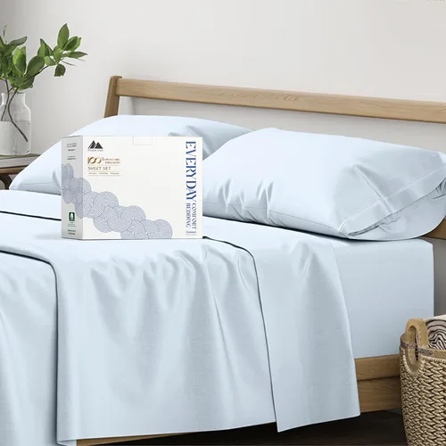 Vista 21 de Mayfair Linen Juego de sábanas de 4 piezas de tejido de percal de 100 % algodón orgánico, suave, refrescante, transpirable y con bolsillo profundo