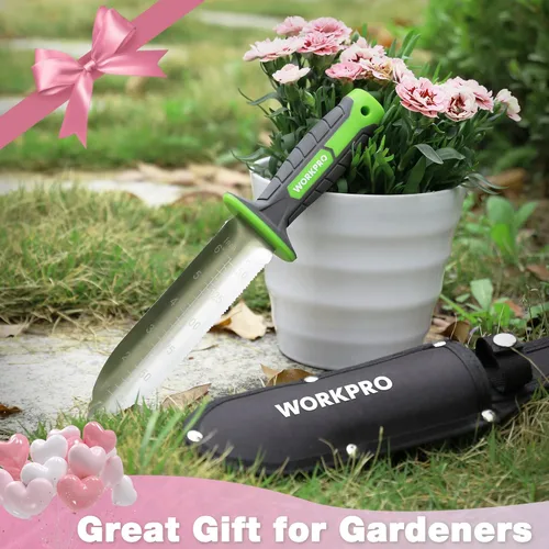 Vista 6 de WORKPRO Hori Hori - Cuchillo de jardín, hoja de acero inoxidable de 7 pulgadas con borde de corte, herramientas de jardín con funda Oxford, mango