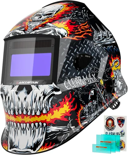 Vista 7 de ARCCAPTAIN Casco de soldadura de pantalla de visualización grande, 1/1/1/1 capilla de soldadura de oscurecimiento automático de claridad óptica, 4