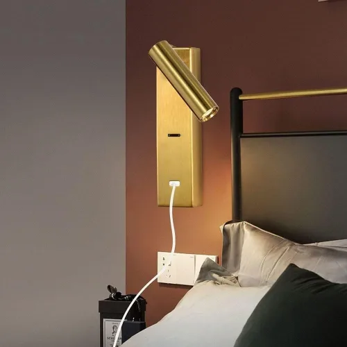 Vista 3 de Lámpara de pared para dormitorio, lámpara de lectura moderna para escritorio, foco LED con interruptor de botón y puerto de carga USB, luz giratoria